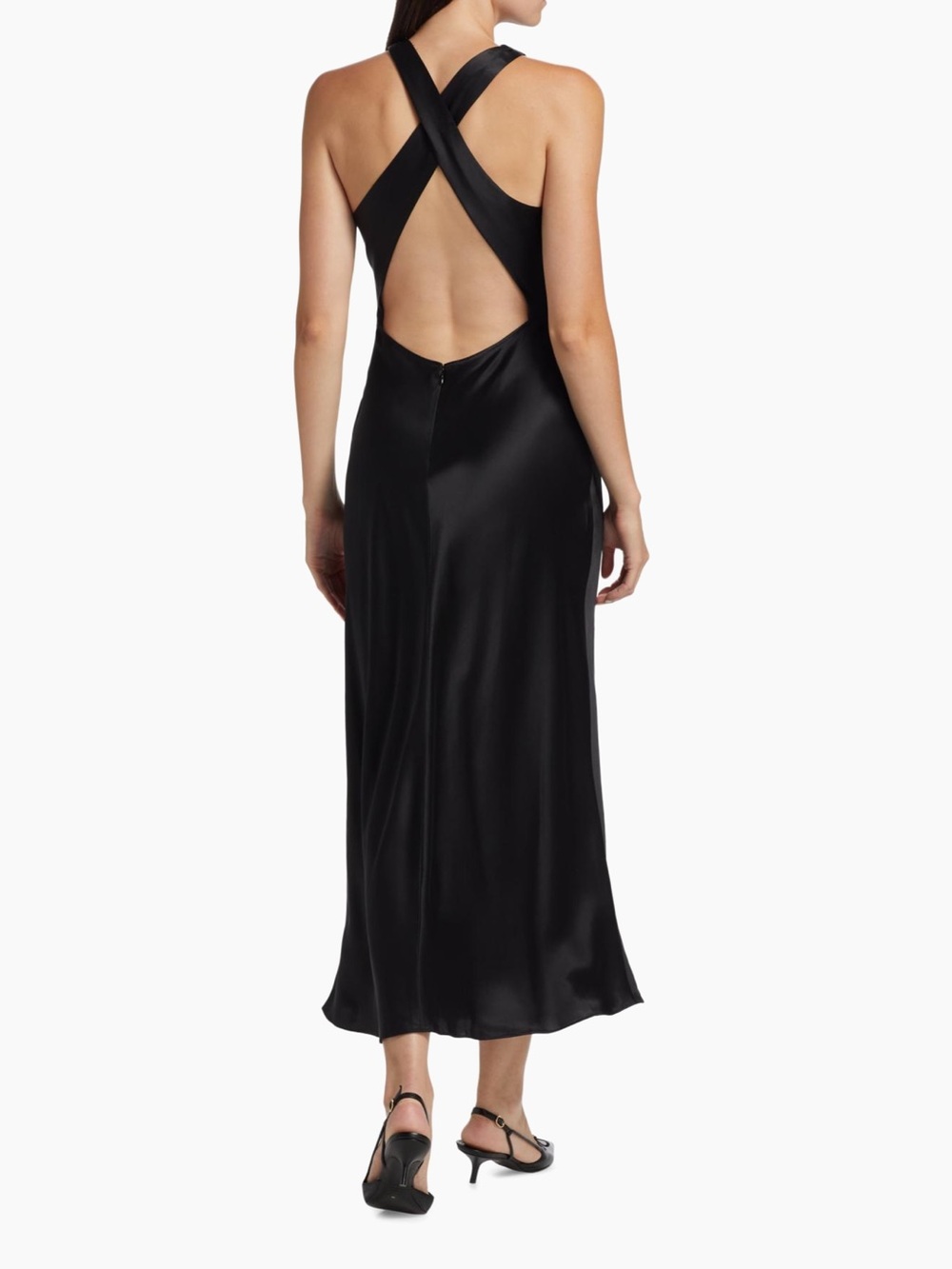 Reformation Black Satin Cross-Back Maxi Dress